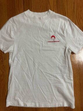 Marine Serre White Short-Sleeve Tee with Red Crescent Logo